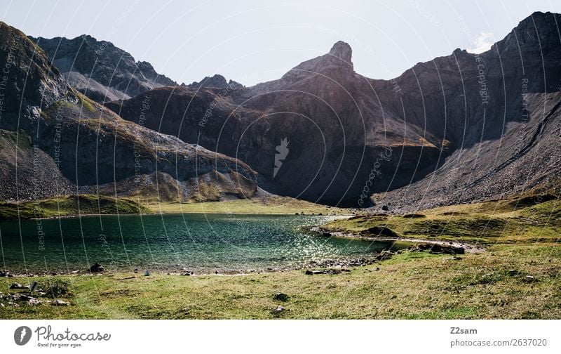 Mountain lake | Sea chart AT Vacation & Travel Adventure Hiking Nature Landscape Sunlight Summer Beautiful weather Alps Lake Natural Green Loneliness Idyll