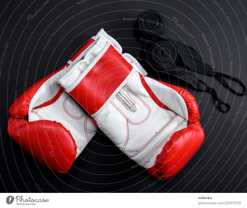 pair of red leather boxing gloves and a black textile bandage Style Sports Success Woman Adults Clothing Leather Accessory Gloves Fitness Above Red Black White