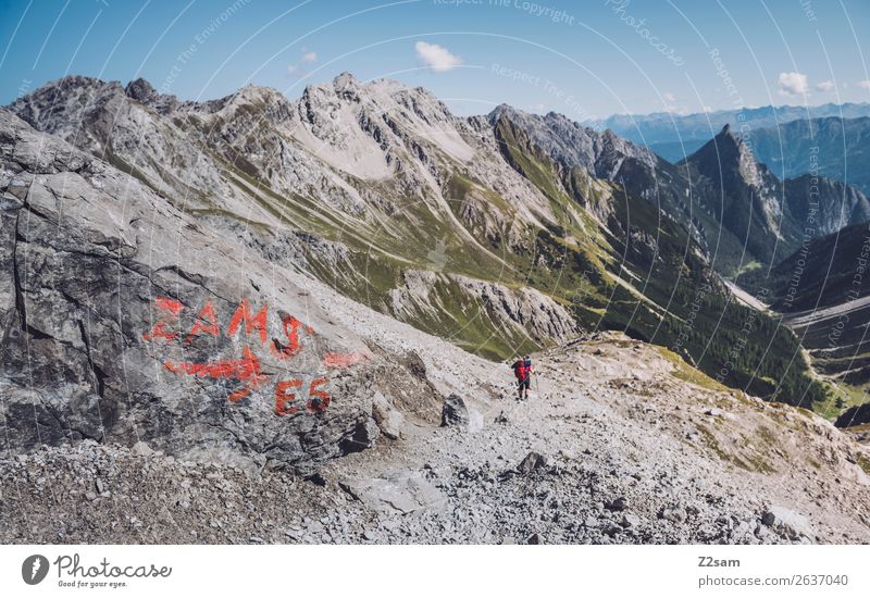 Descent to Zams | European long-distance hiking trail E5 Vacation & Travel Adventure Mountain Hiking Young woman Youth (Young adults) Nature Landscape Summer