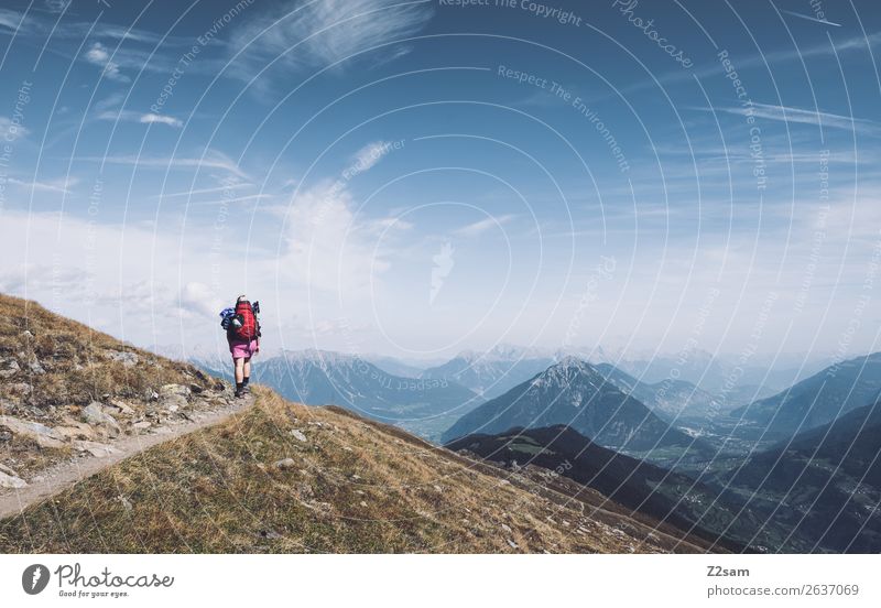 Young woman crossing the Alps | Pitztal | E5 Vacation & Travel Trip Adventure Hiking Human being Nature Landscape Sky Beautiful weather Mountain Peak Sports