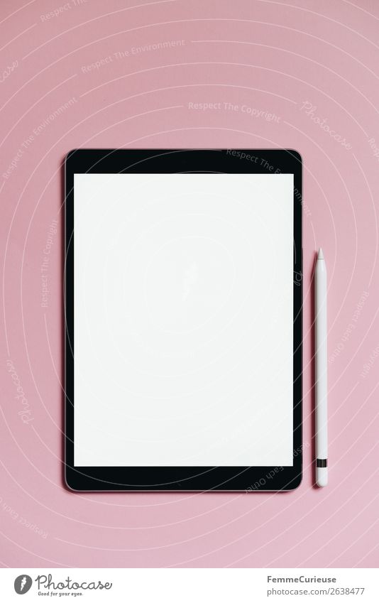 Tablet on pink background Technology Entertainment electronics Advancement Future Stationery Paper Communicate Creativity Tablet computer Pink White Empty