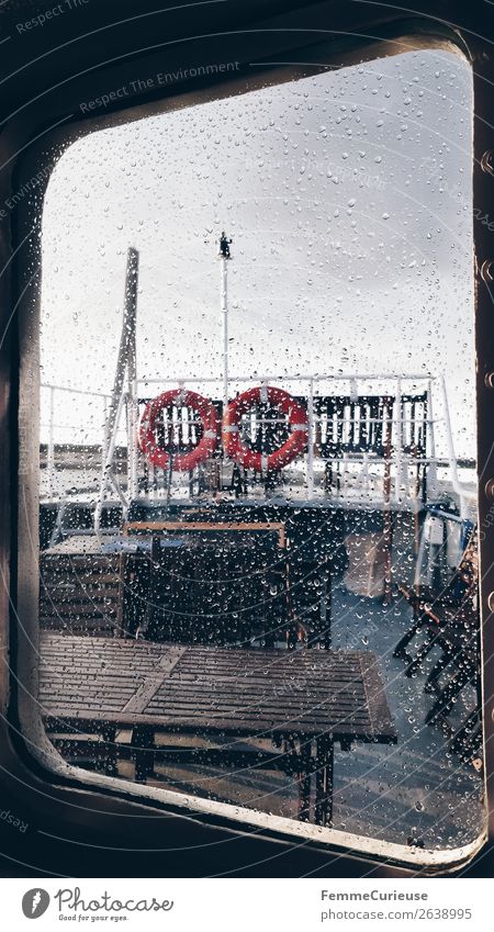 View from the inside of a boat to window with raindrops Transport Means of transport Traffic infrastructure Passenger traffic Public transit Navigation