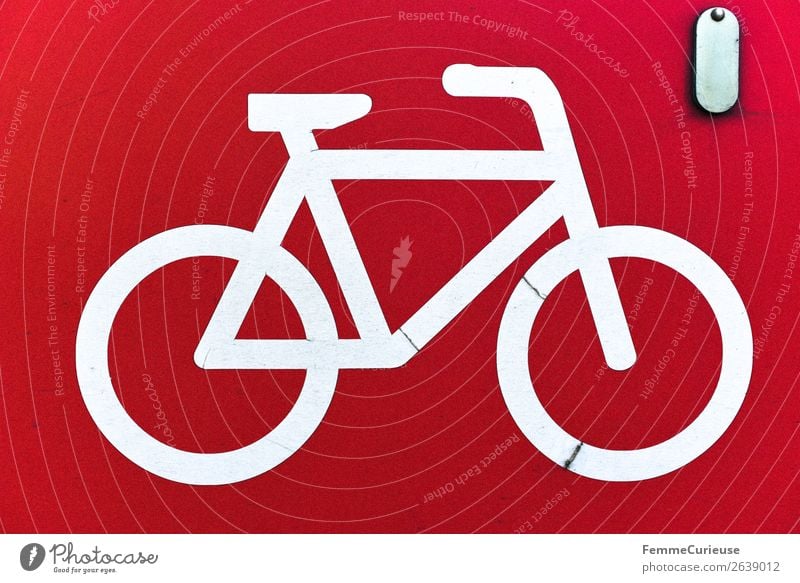 White bicycle symbol on red background Sign Signs and labeling Signage Warning sign Movement Bicycle Cycling Cycling tour Symbols and metaphors Clue Red
