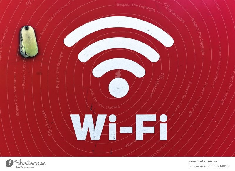 White Wi-Fi sign on red background Sign Characters Signs and labeling Signage Warning sign Communicate Internet Computer network Connection Joinery technique