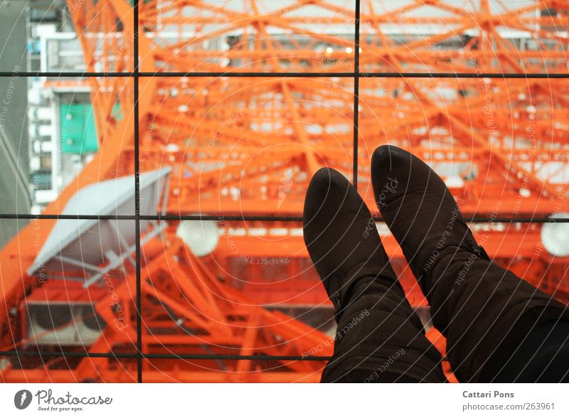 about Tokyo Tourist Attraction Tokyo Tower Footwear Boots Stand Tall Asia Japan Glass Steel Television tower Landmark Lookout tower Above Stability Colour photo