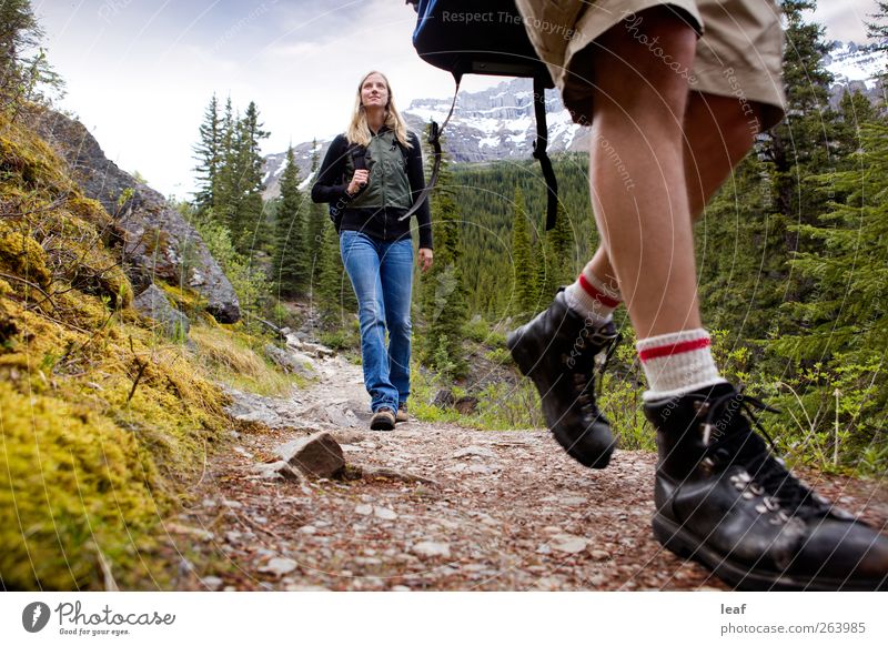 Mountain Hike Lifestyle Happy Camping Summer Hiking Human being Woman Adults Friendship Couple Nature Autumn Forest Lake Lanes & trails Fitness Smiling Together