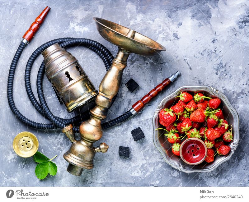 Stylish oriental shisha with strawberry hookah tobacco kalian smoke east relaxation fruit arabic mouthpiece pipe style turkish smoke shisha hookah lounge