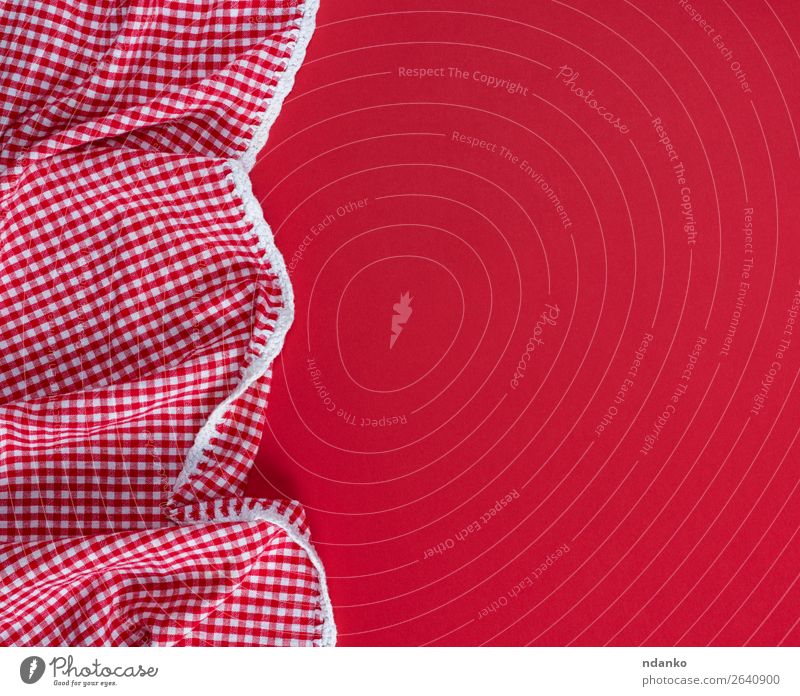 red textile towel in a white cell on a red background Decoration Table Kitchen Cloth Above Red White Colour Tablecloth Towel picnic Checkered Napkin Consistency