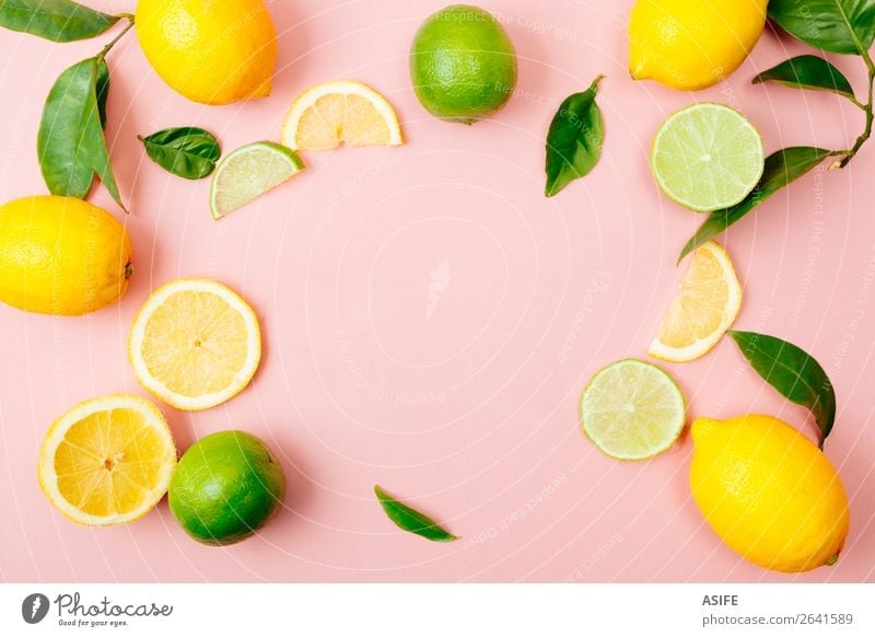 Lime And Lemon Frame On Pink Background A Royalty Free Stock Photo From Photocase