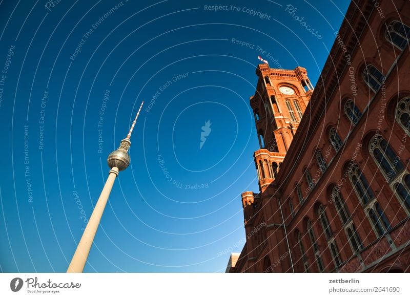 Red Town Hall and Television Tower Alexanderplatz Architecture Berlin Office City Germany Berlin TV Tower Worm's-eye view Capital city