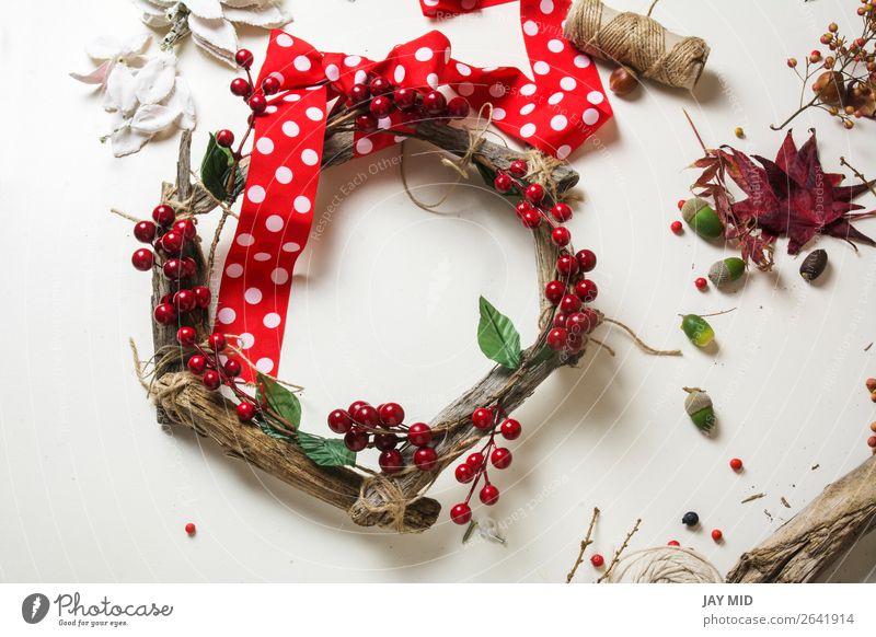 wooden wreath with christmas red barries Fruit Leisure and hobbies Winter Garden Decoration Thanksgiving Christmas & Advent New Year's Eve Work and employment