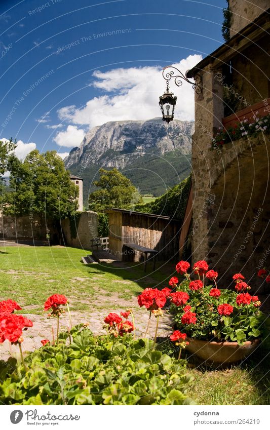 idyll Vacation & Travel Tourism Trip Landscape Sky Beautiful weather Grass Alps Mountain House (Residential Structure) Castle Uniqueness Idyll Lanes & trails