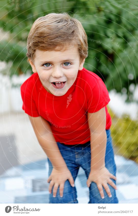 Happy child with red t-shirt in the garden Joy Beautiful Summer Sun Garden Child Human being Baby Toddler Boy (child) Family & Relations Infancy Nature Grass