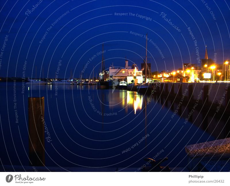 Port of Rostock Watercraft Light Night Long exposure Navigation Blue