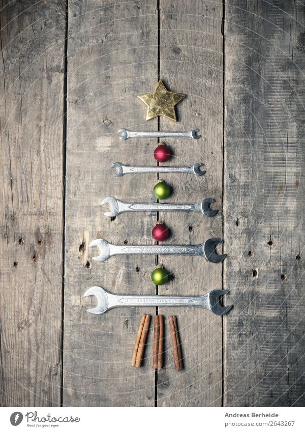 Christmas Tree Wrench Style Decoration Christmas & Advent Adult Education Craft (trade) Tool Key Old golden present repair ribbon rustic screw set shiny steel