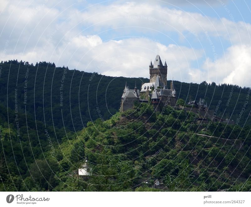 Cochem castle on mountain top Luxury Tourism Summer Landscape Hill Palace Tower Manmade structures Building Architecture Wall (barrier) Wall (building)