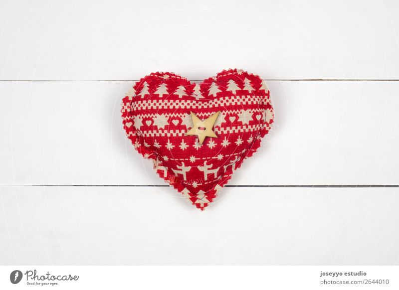 Red patchwork heart on white wood background. Design Happy Winter Snow Decoration Feasts & Celebrations Christmas & Advent Craft (trade) Heart Simple Cute White