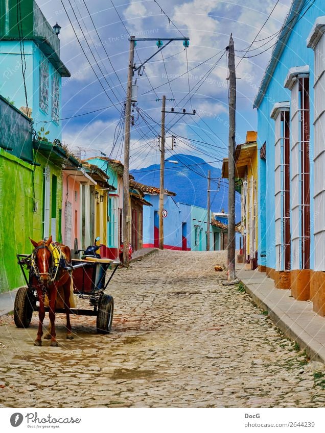 Cuba - Street View w Donkey Cart House (Residential Structure) Sky Storm Village Town Manmade structures Building Architecture Facade Means of transport