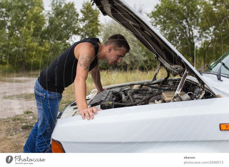 young guy repairing an old car Lifestyle Style Leisure and hobbies Playing Vacation & Travel Tourism Trip Adventure Human being Masculine Young man