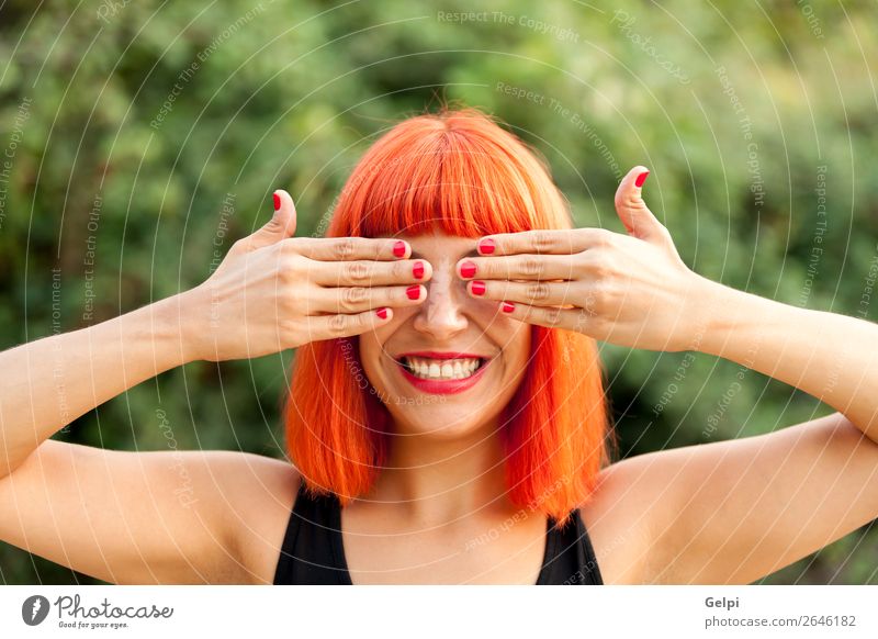 Surprised red haired woman in a park Lifestyle Style Joy Happy Beautiful Hair and hairstyles Face Wellness Calm Playing Summer Human being Woman Adults Nature