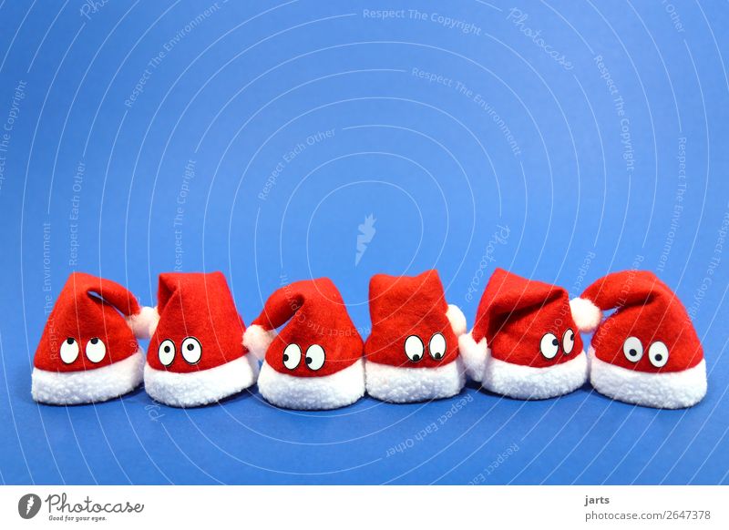 christmas team blue I Christmas & Advent Eyes 6 Human being Group Cap Looking Funny Curiosity Cute Blue Red White Marvel Think Santa Claus hat Team Wait