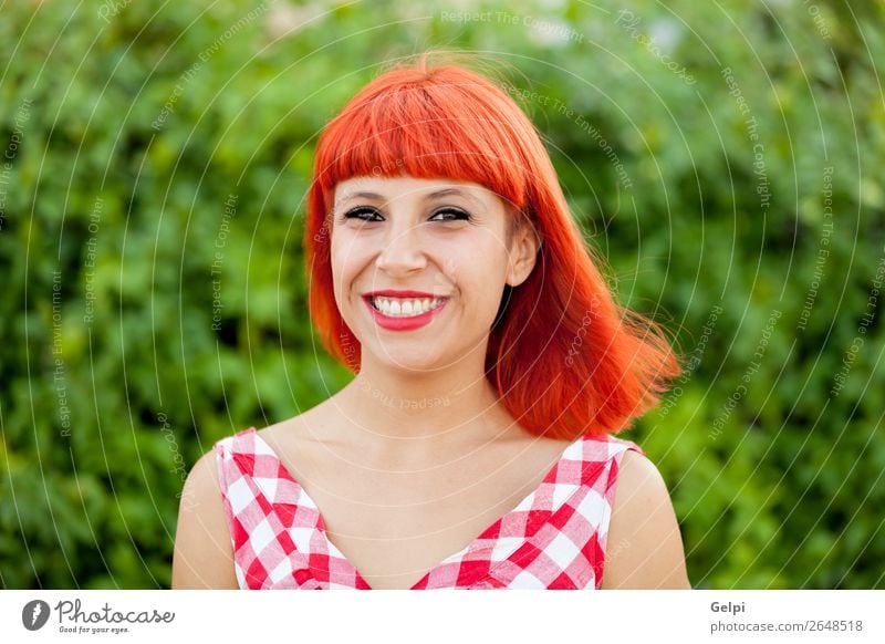Red haired pretty woman Lifestyle Style Joy Happy Beautiful Hair and hairstyles Face Wellness Calm Summer Human being Woman Adults Park Fashion Dress Smiling