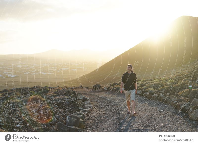 #AS# OUT OF THE SUN 1 Human being Esthetic Hiking Exterior shot Lanes & trails Fuerteventura Volcano Sun Sunbeam Man Adventure Walking Mountain Spain