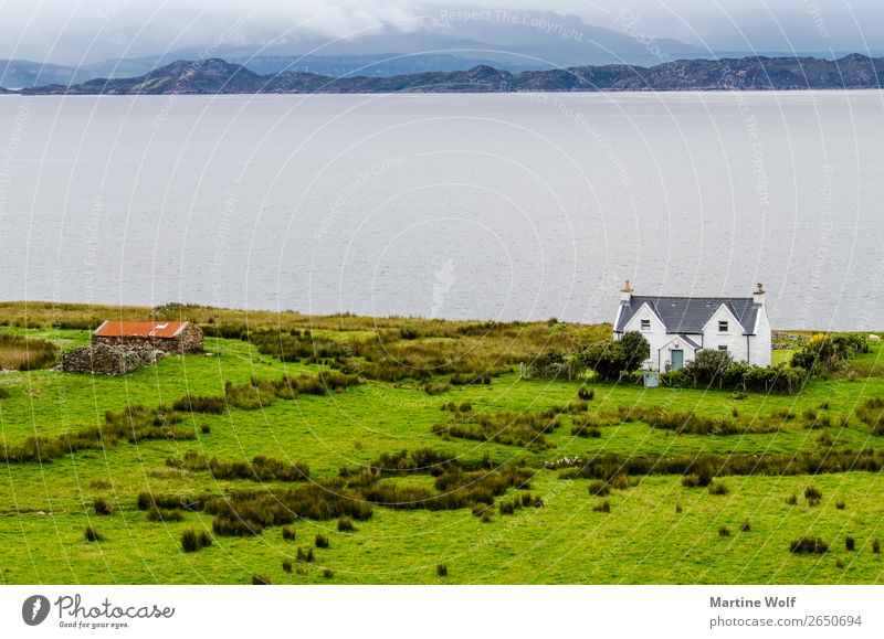 House by the sea Environment Nature Landscape Coast Ocean Atlantic Ocean Loneliness Idyll Far-off places Europe Gorß Great Britain Scotland Colour photo