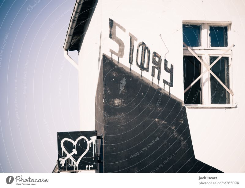 love story Club Subculture Street art Typography House (Residential Structure) Facade Window Signs and labeling Graffiti Arrow Pictogram Love Exceptional Trashy