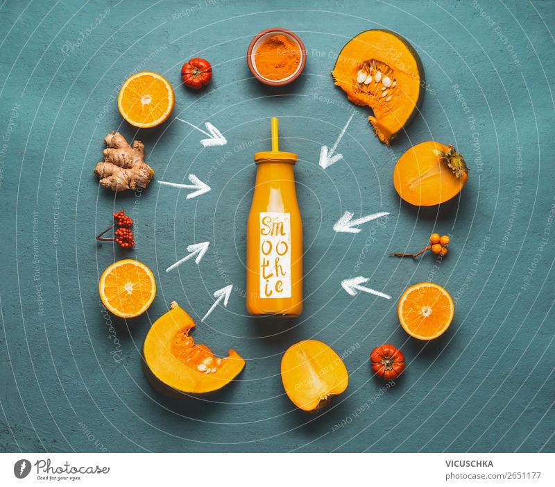 Orange Smoothie Ingredients Food Vegetable Fruit Nutrition Organic produce Vegetarian diet Diet Beverage Juice Bottle Shopping Style Design Healthy