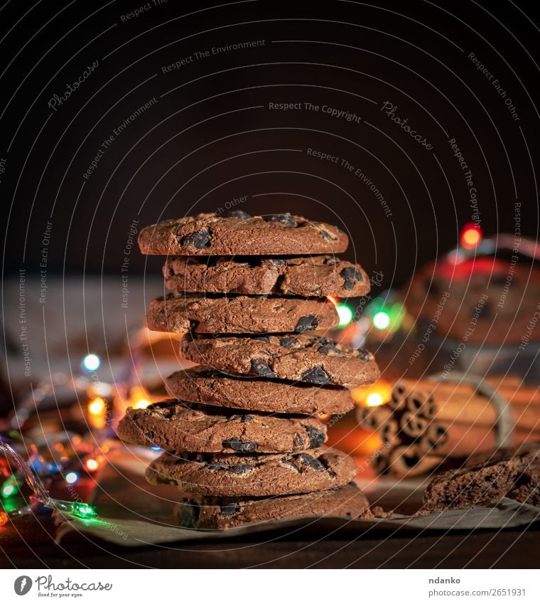 stack of round chocolate cookies Dessert Candy Breakfast Christmas & Advent New Year's Eve Wood Dark Delicious Brown Tradition Cookie food sweet Tasty Rustic