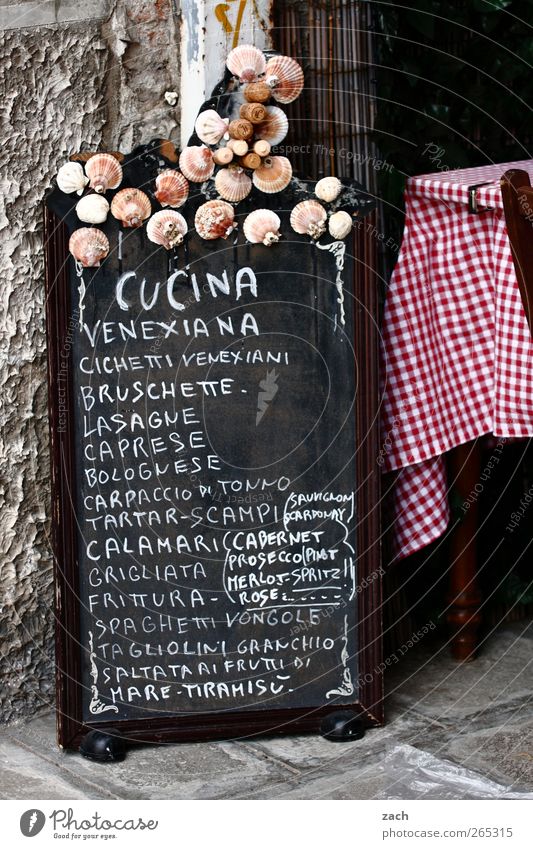 menu Nutrition Lunch Dinner Italian Food Menu Food table display Table Restaurant Going out Gastronomy Venice Italy Old town Door Mussel Characters