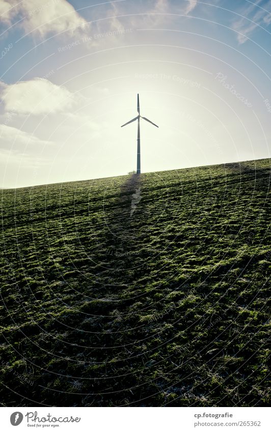 hope Technology Advancement Future Energy industry Renewable energy Wind energy plant Landscape Sunlight Spring Beautiful weather Grass Field Hope Colour photo