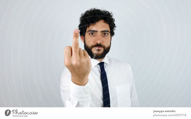 Fuck You. Handsome man with shirt giving the finger. Lifestyle Work and employment Profession Office Economy Financial Industry Business Man Adults