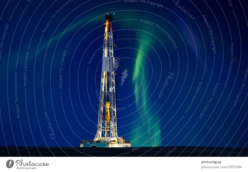 Drilling Rig Northern Lights Work and employment Construction site Agriculture Forestry Industry Energy industry Technology Landscape Sky Night sky Deserted