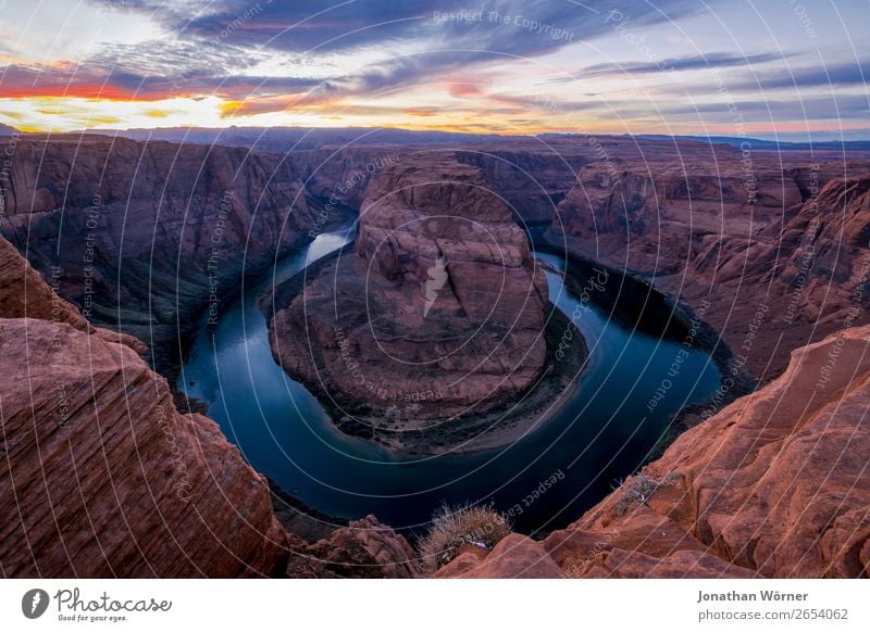 horseshoe bend Vacation & Travel Tourism Trip Adventure Far-off places Freedom Hiking Environment Nature Landscape Earth Water Sky Clouds Weather Rock Canyon