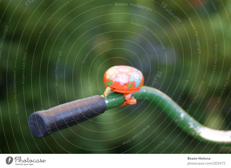 Ring the bell, here comes the egg man. Bicycle Vehicle Bicycle handlebars Bicycle bell Multicoloured Green Left-handed Exterior shot Colour photo Copy Space top