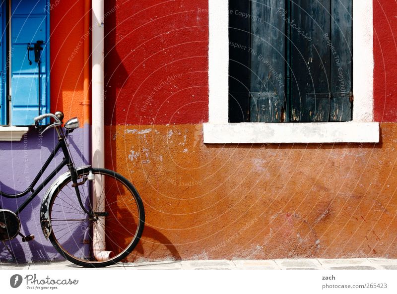 Burano Cycling Bicycle Venice Italy Village Fishing village Old town House (Residential Structure) Wall (barrier) Wall (building) Facade Window Eaves Stone