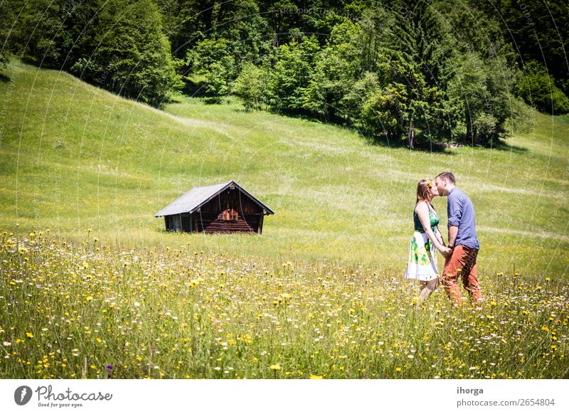 happy lovers on Holiday in the alps mountains Lifestyle Happy Beautiful Relaxation Vacation & Travel Adventure Summer Mountain Woman Adults Man Couple Partner 2