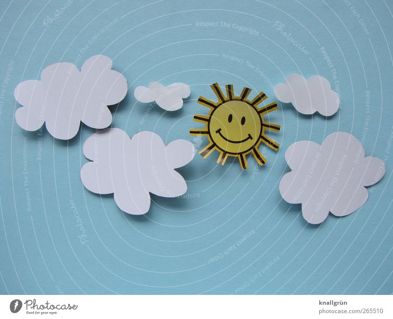 sunshine Sky Clouds Smiling Illuminate Friendliness Happiness Blue Yellow White Emotions Joy Creativity Joie de vivre (Vitality) Altocumulus floccus Sky blue