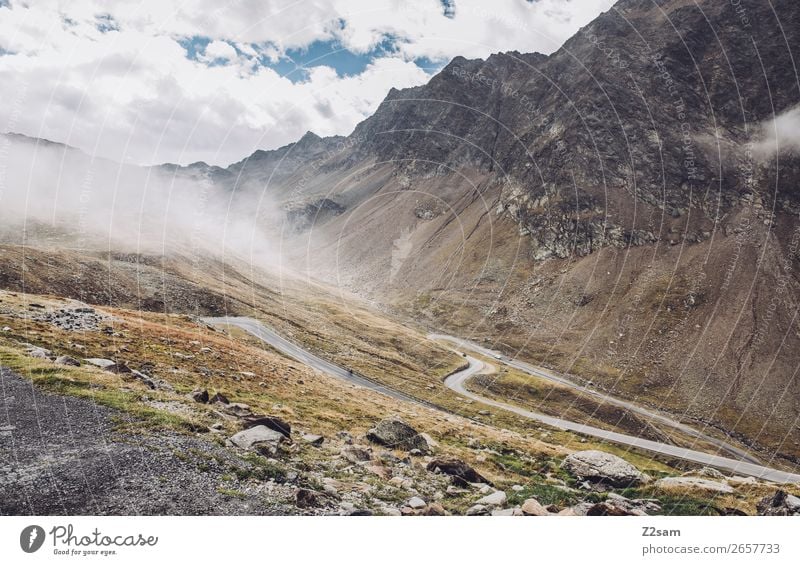 Timmelsjoch pass road Nature Landscape Clouds Autumn Alps Mountain Peak Street Lanes & trails Overpass Gigantic Tall Sustainability Natural Calm Loneliness