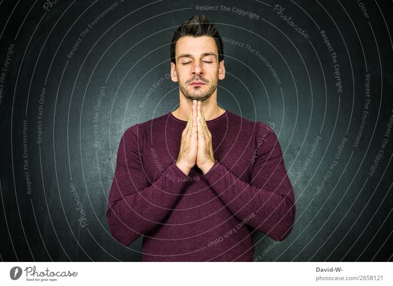 pray II Lifestyle Harmonious Well-being Contentment Senses Relaxation Calm Meditation Human being Masculine Young man Youth (Young adults) Man Adults Face 1