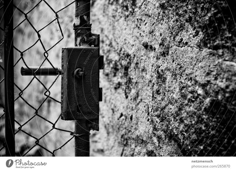 Open door Factory Ruin Gate Wall (barrier) Wall (building) Door Old Dirty Creepy Cold Broken Dry Gray Black White Protection Adventure Rust garden door