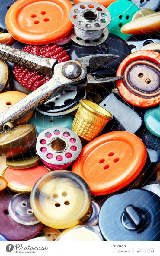 Background of sewing buttons fashion clothing tailor design circle background thread bobbin texture collection plastic colorful needlework closeup group many