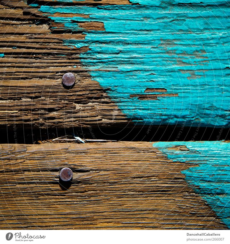 CA l old wood Wood Old Simple Uniqueness Broken Brown Colour Symmetry Decline Transience Turquoise Flake off Graphic Diagonal Line Wooden floor Nail