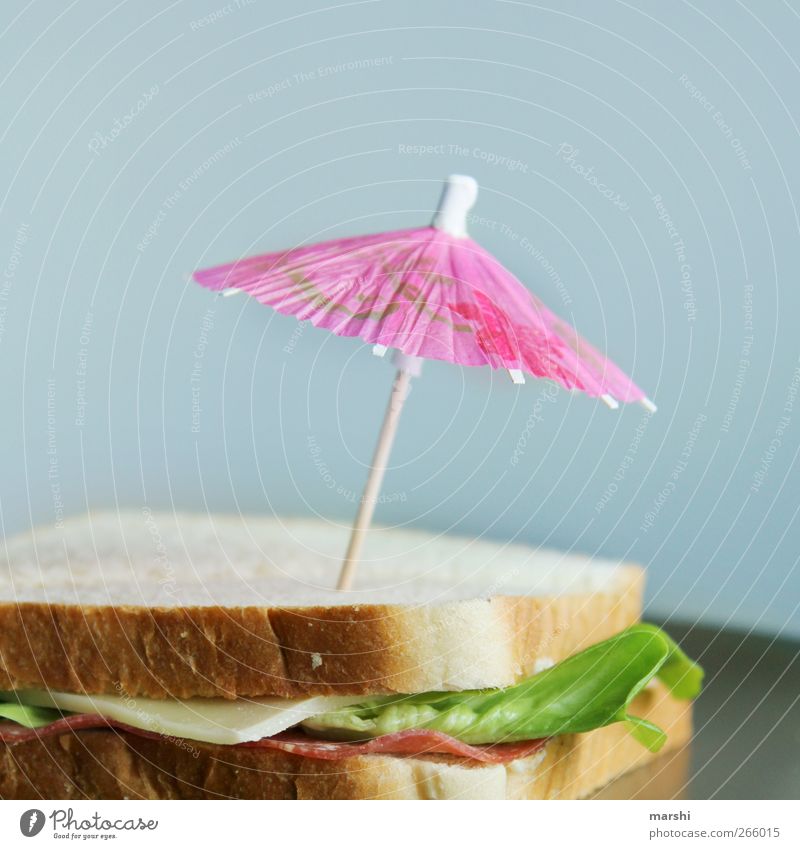 Summer Snack Food Sausage Cheese Vegetable Lettuce Salad Nutrition Breakfast Picnic Fast food Multicoloured umbrella Toast Sandwich Pink Food photograph Salami