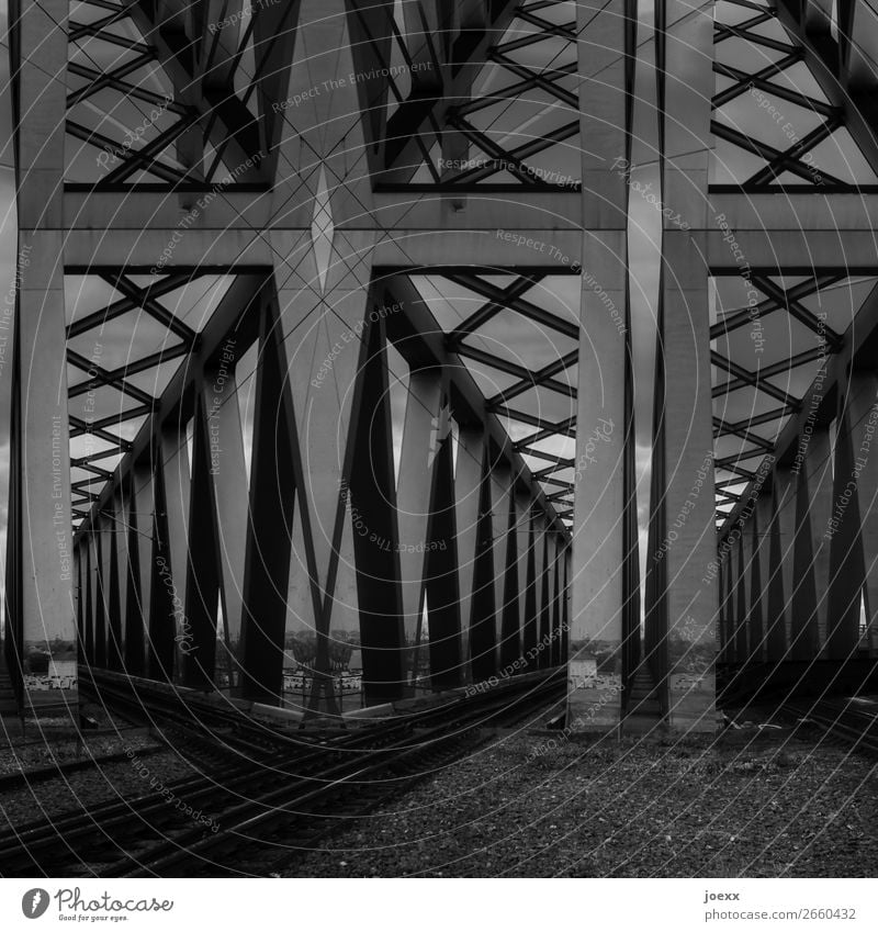 Rear eye Bridge Steel Sharp-edged Large Gray Black White Art Black & white photo Exterior shot Abstract Pattern Deserted Day Contrast
