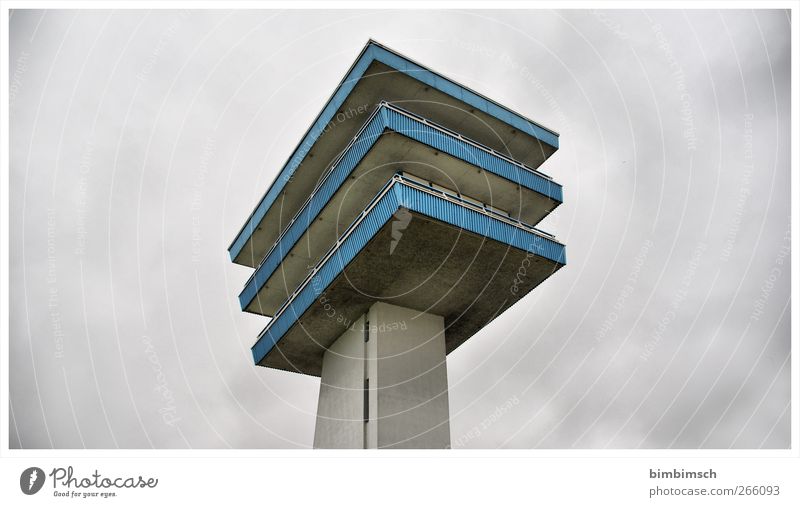 towowower Clouds Deserted Tower Manmade structures Building Lookout tower Facade Lankenau Hoeft Sharp-edged Blue Gray Colour photo Exterior shot Copy Space left