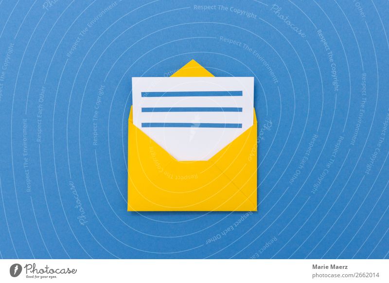 Open envelope with letter Economy Business To talk Stationery Paper Letter (Mail) Envelope (Mail) Reading Write Simple New Blue Yellow Curiosity Interest