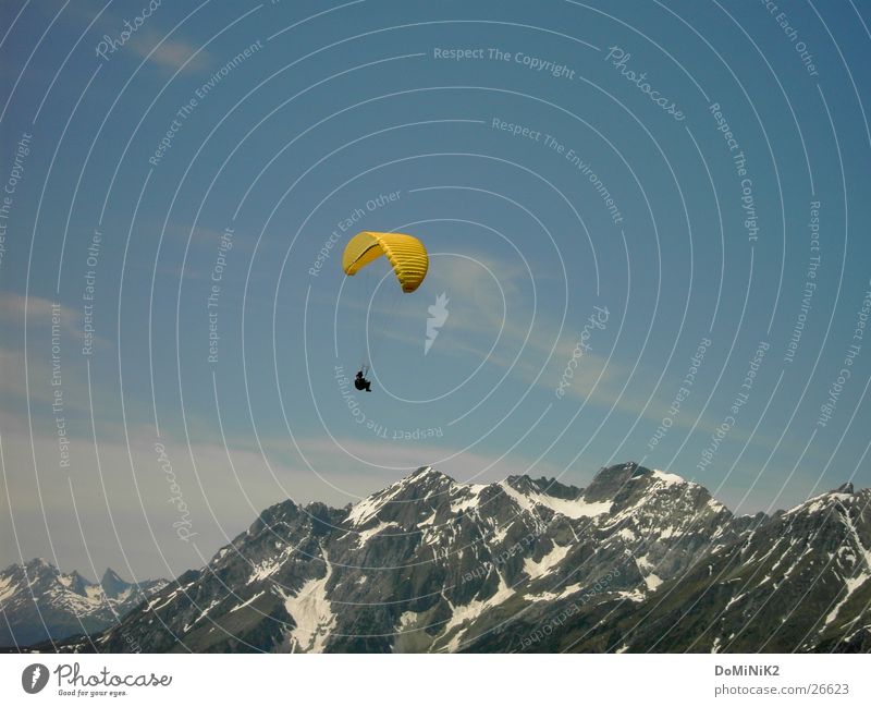 freedom Air Dream Paragliding Mountain Peak Clouds Yellow Snow Sports Joy paraglider Freedom Human being high in the sky Sky
